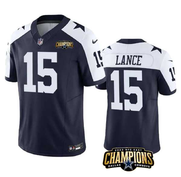 Men & Women & Youth Dallas Cowboys #15 Trey Lance Navy White 2023 F.U.S.E. NFC East Champions Patch Stitched Jersey,We sell and wholesale Men & Women & Youth Dallas Cowboys #15 Trey Lance Navy White 2023 F.U.S.E. NFC East Champions Patch Stitched Jersey on line form chian!